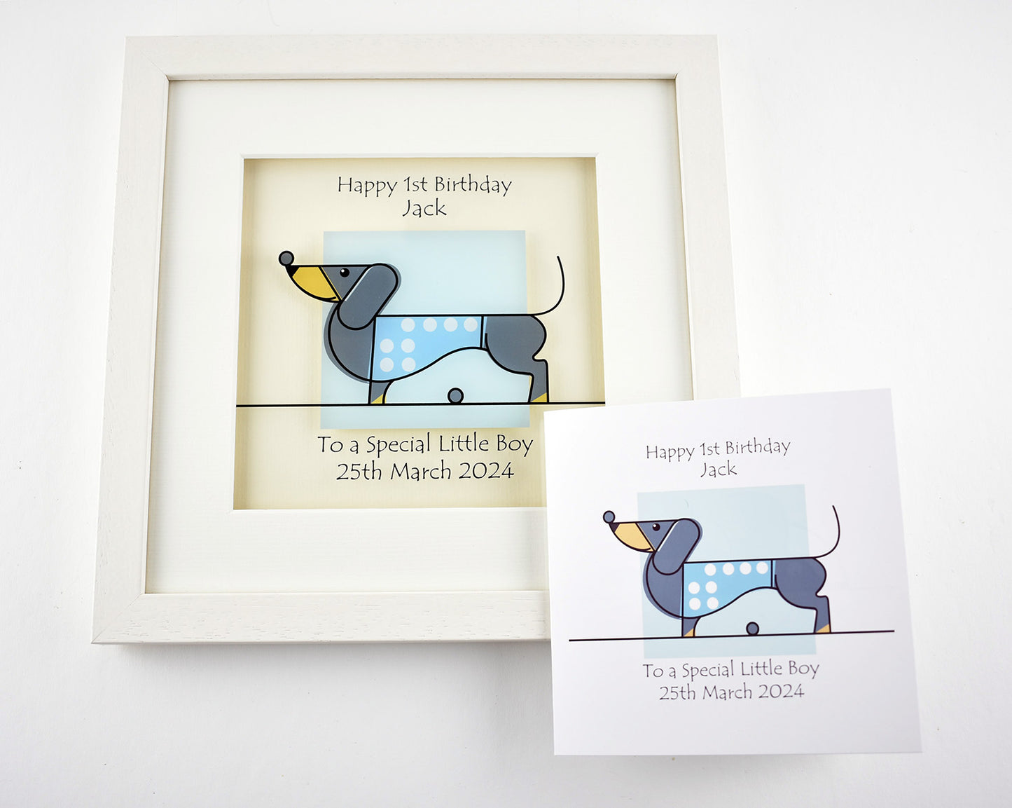 Daschund in Blue - Birthday/Christening/Newborn