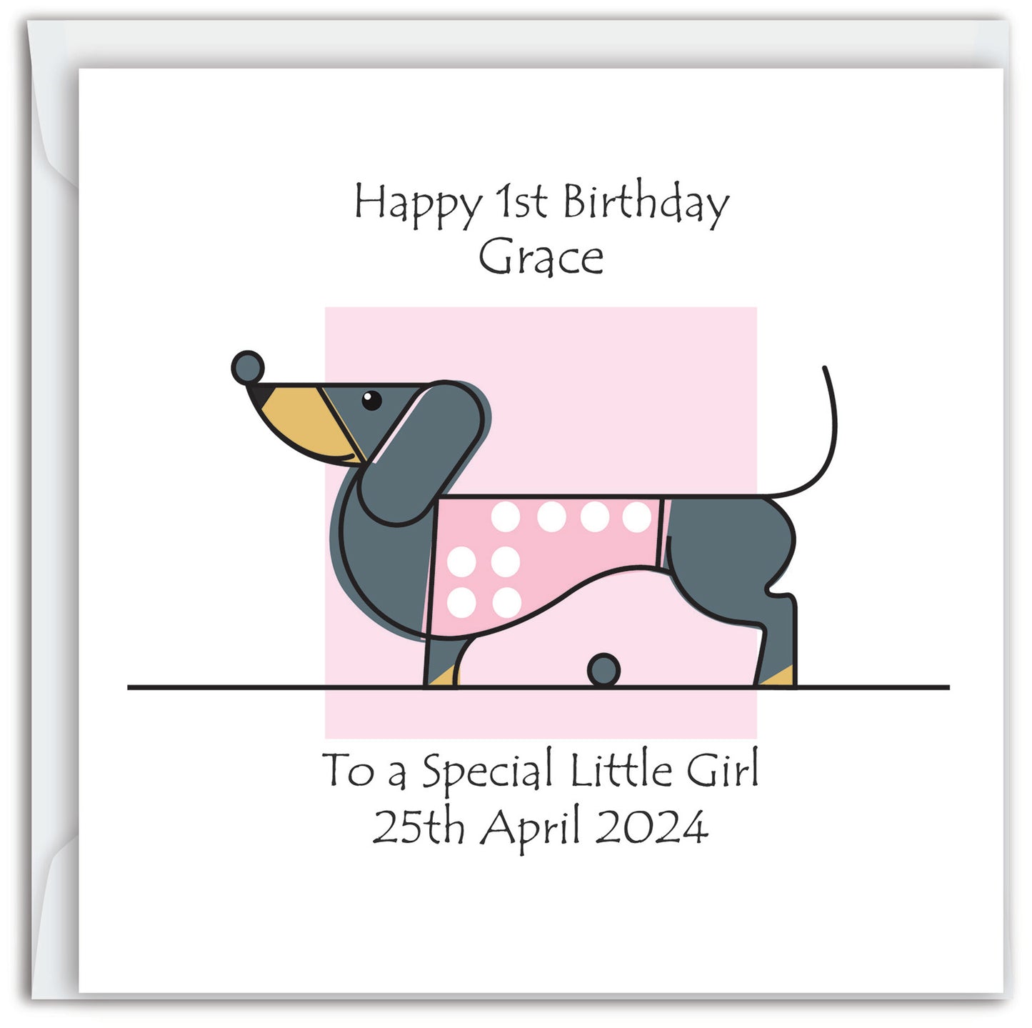 Daschund in Pink - Birthday/Christening/Newborn